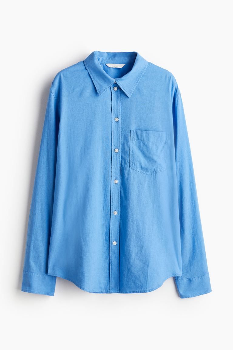 Linen-blend Shirt - White/blue striped - Ladies | H&M US | H&M (US + CA)