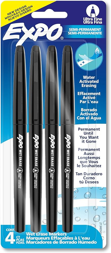 EXPO Wet Erase Markers, Semi-Permanent Overhead Transparency Markers, Black, Ultra Fine Tip, 4 Co... | Amazon (US)