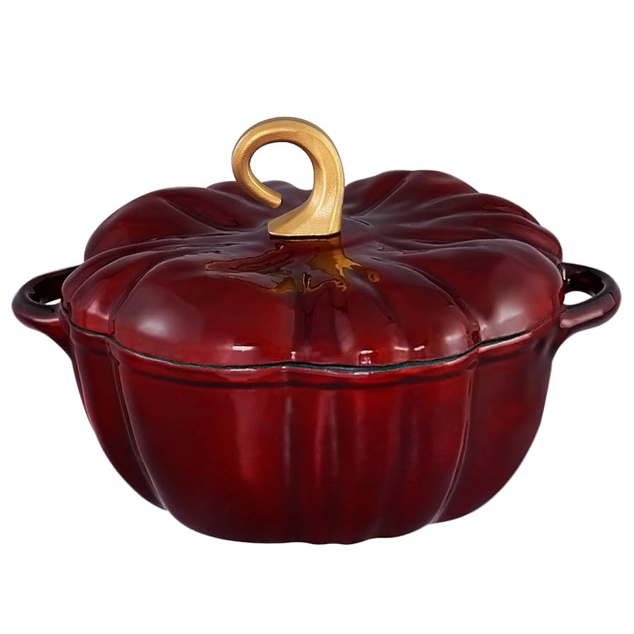 Pumpkin Dutch Oven Pot with Lid 3.3 qt Pumpkin Cast Iron Dutch Oven for Bread Baking Red Enameled... | Amazon (US)
