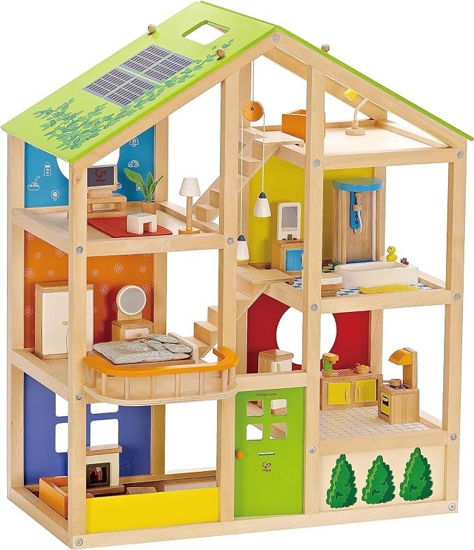 All Seasons Kids Wooden Dollhouse by Hape | Award Winning 3 Story Dolls House Toy with Furniture,... | Amazon (US)