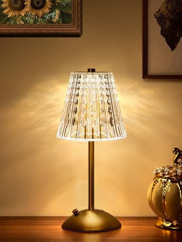 【3200mAh】Brass Table Lamp, 3 Colors+Dimmable+Touch Crystal Lamp LED Gold Lamp, Mood Lighting Mood Light, Brass Decor for Bedroom/Bathroom/Kitchen/Dinner/Bar/Entryway/Buffet, Traditional Home Decor | Amazon (US)
