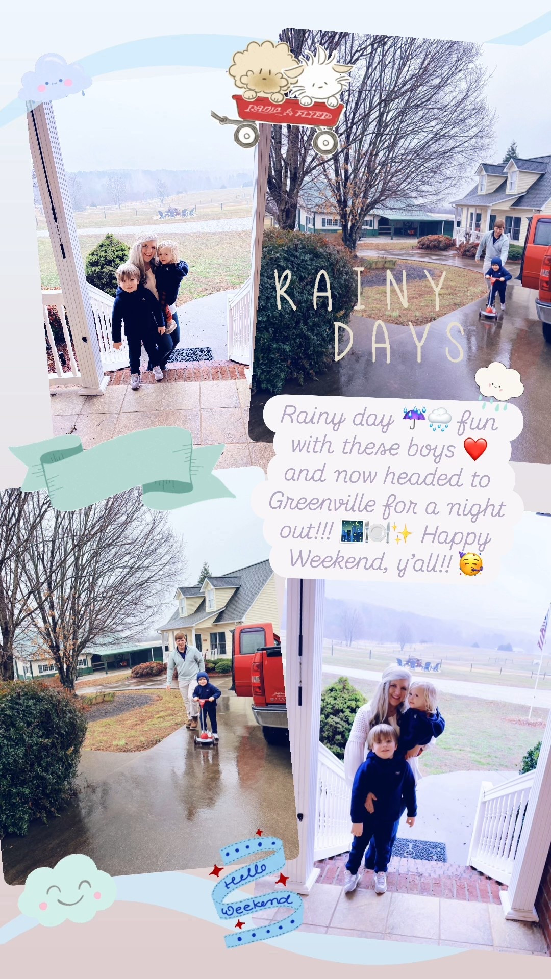 Rainy day ☔️🌧️ fun with these boys ❤️ and now headed to Greenville for a night out!!! 🌃🍽️✨ Happy Weekend, y’all!! 🥳