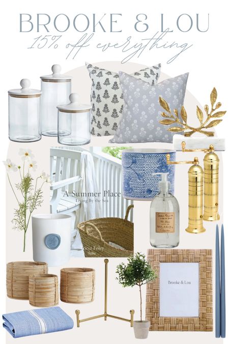 Labor Day sale - 15% off everything at Brooke and Lou with code LBDAY15, home decor, coastal decor, pillows, kitchen decor, candles, traditional decor, brass pepper grinder, neutral home, blue and white decor 

#LTKhome #LTKsalealert