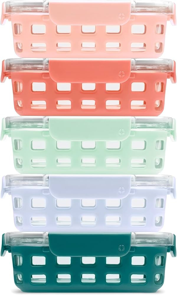 Ello Duraglass 3.4 Cup Meal Prep Sets 10Pc, 5 Pack Set- Glass Food Storage Container with Silicon... | Amazon (US)