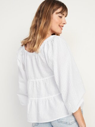 Tiered Seersucker Long-Sleeve Swing Top for Women | Old Navy (US)