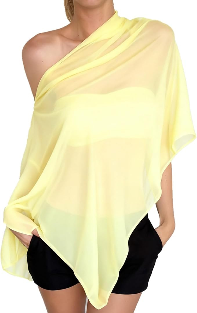 Women's Summer Casual Sheer Chiffon Poncho Top Off Shoulder Asymmetrical See Through Cover Up Y2k... | Amazon (US)