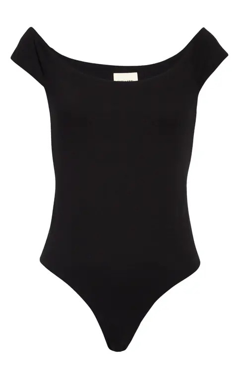 Khaite Nima Off the Shoulder Stretch Cotton Bodysuit in Black at Nordstrom, Size Small | Nordstrom