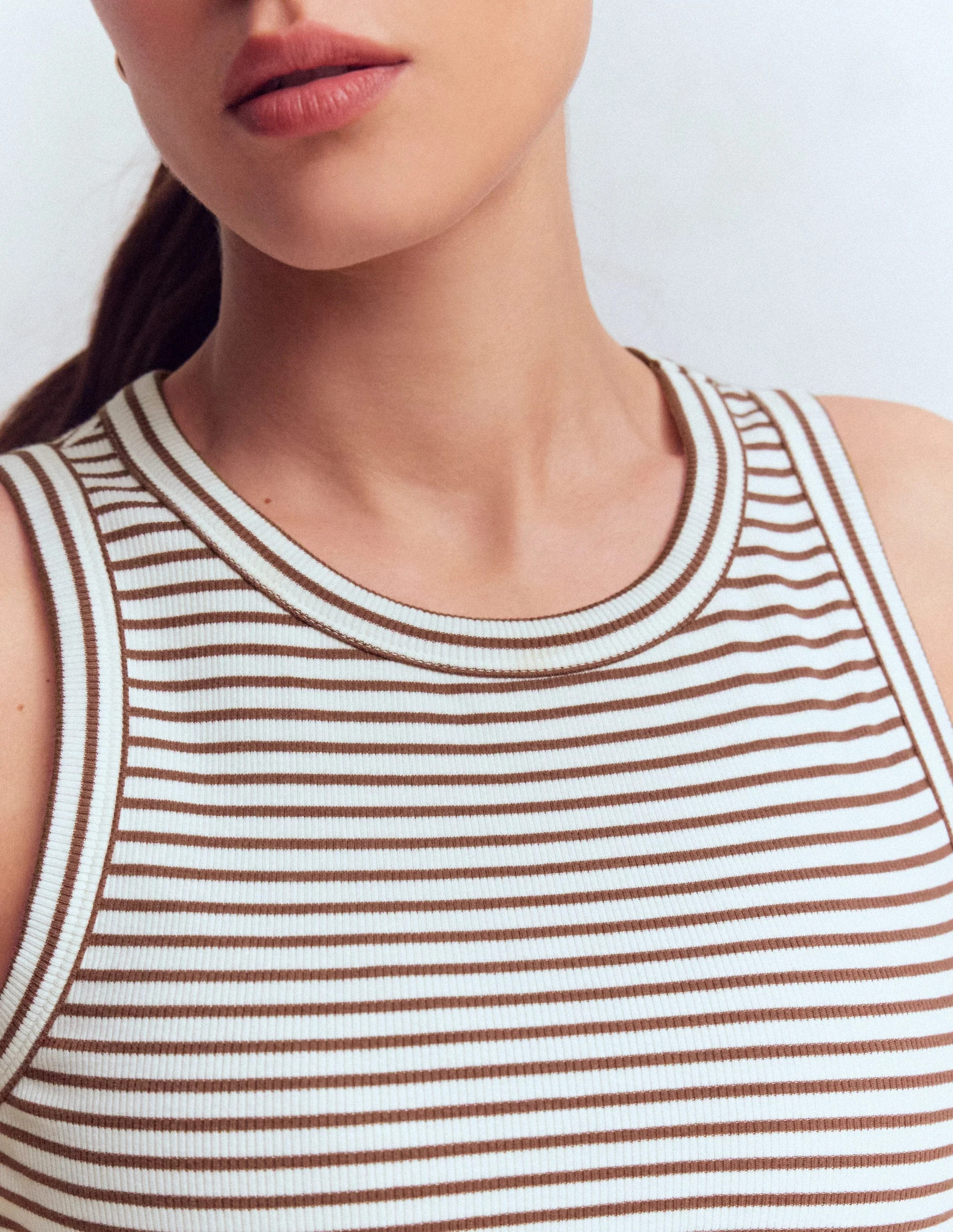 Ribbed Cotton Vest-Ivory & Brown Stripe | Boden UK
