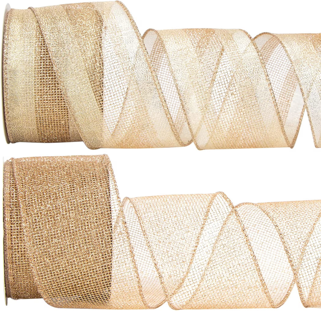 Ribbli Champagne Gold Wired Mesh Ribbon, Metallic Champagne and Glitter Mesh for Crafts, Wreaths,... | Amazon (US)
