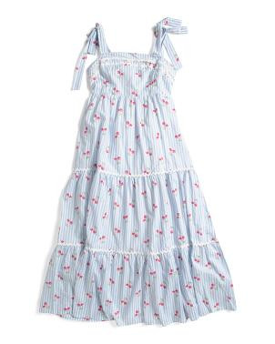 Cherry Print Maxi Dress With Ric Rac Trim | TJ Maxx