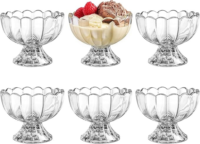KMwares 6PCs Set 5oz Small Cute Footed Tulip Glass Dessert Bowls/Cups - Perfect for Dessert, Sund... | Amazon (US)