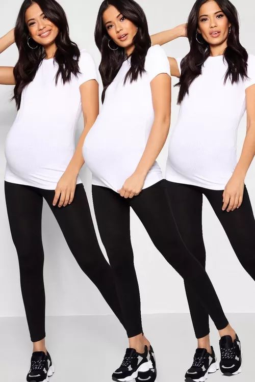 Maternity 3 Pack Over The Bump Leggings | Boohoo.com (US & CA)