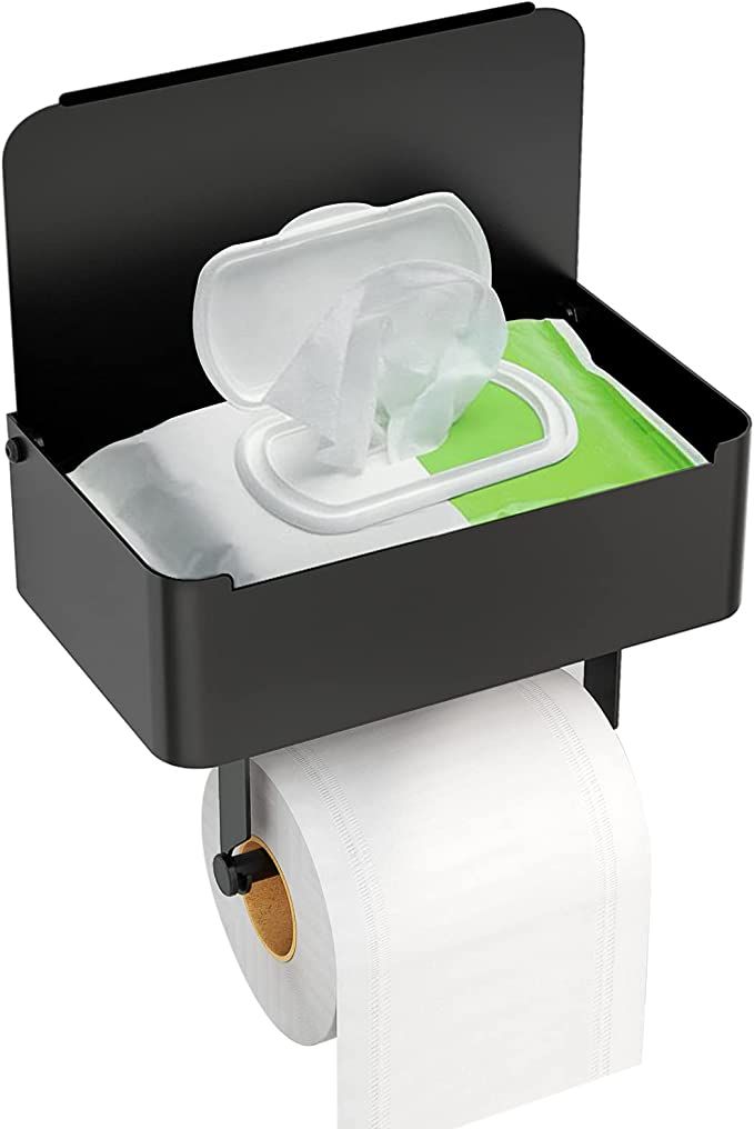 JUYSON Toilet Paper Holder with Shelf, Flushable Wipes Dispenser Fits for Bathroom Wipe Storage, ... | Amazon (US)