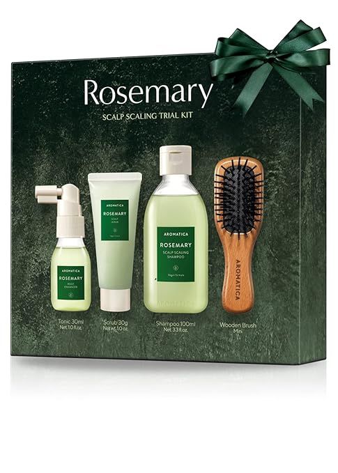 AROMATICA Rosemary Scalp Scaling Trial Kit - Gift Set - [Mini Wooden Hair Brush/Shampoo 3.38 fl. ... | Amazon (US)