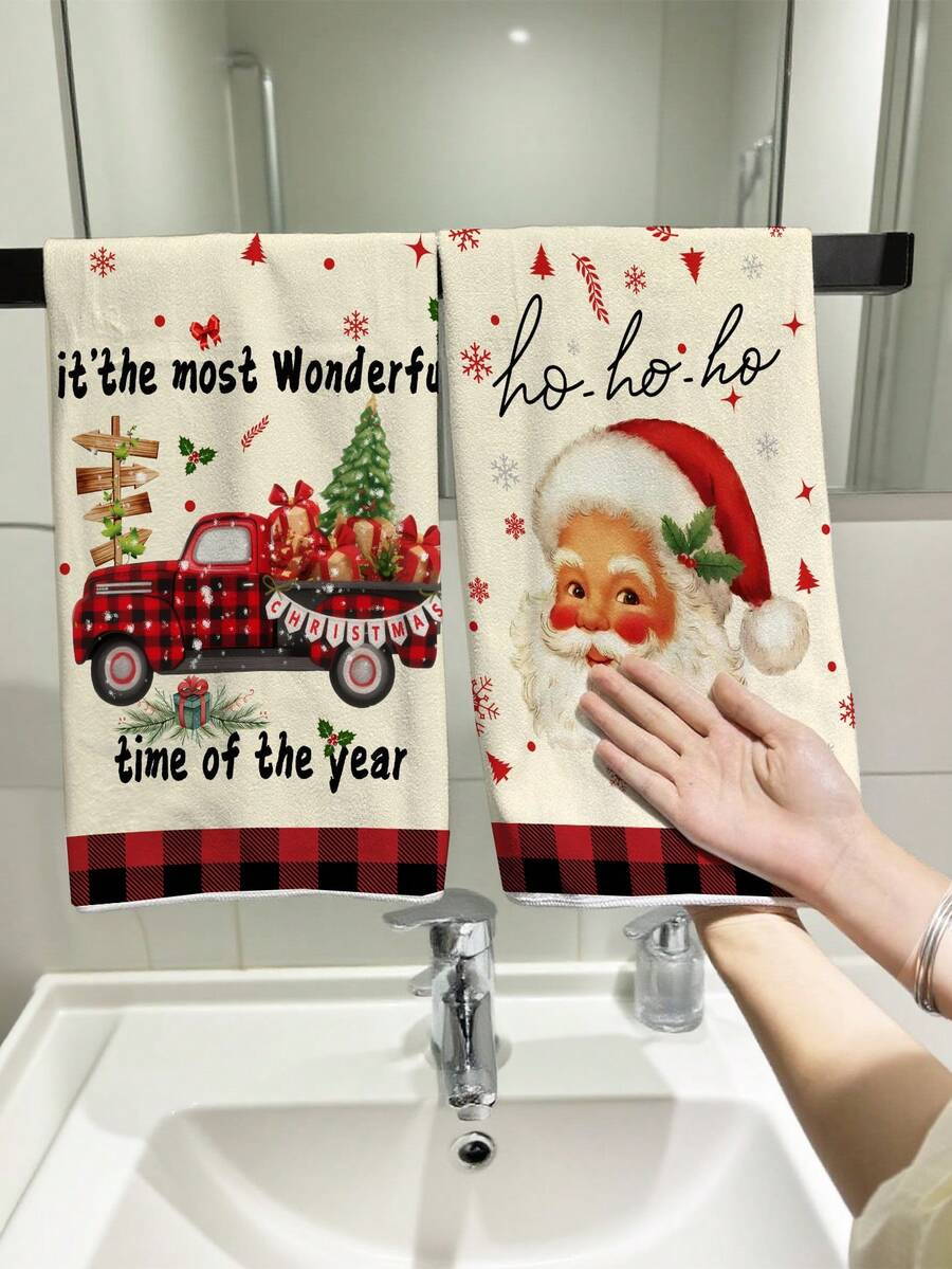 1pc/2pcs/6pcs Super Soft Microfiber Christmas Hand Towels, Santa Claus, Snowflake, Reindeer, Chri... | SHEIN