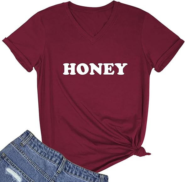 SELECTEES Women Graphic Honey V-Neck T Shirt Cute Tops for Teen Girls | Amazon (US)