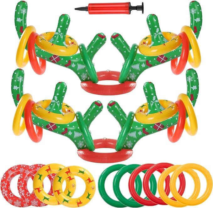 Uniqhia 2 Sets Inflatable Reindeer Antler Ring Toss Game Christmas Tree Santa Ring Toss for Chris... | Amazon (US)