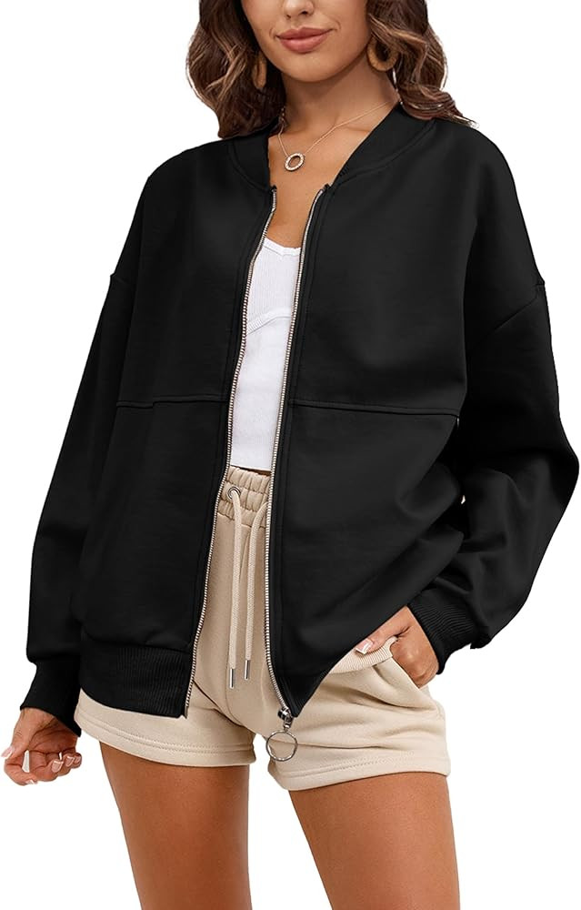 SuperPrity Women Crewneck Zip Up Sweatshirts Long Sleeve Oversized Jacket Coat Pocket Casual Hood... | Amazon (US)