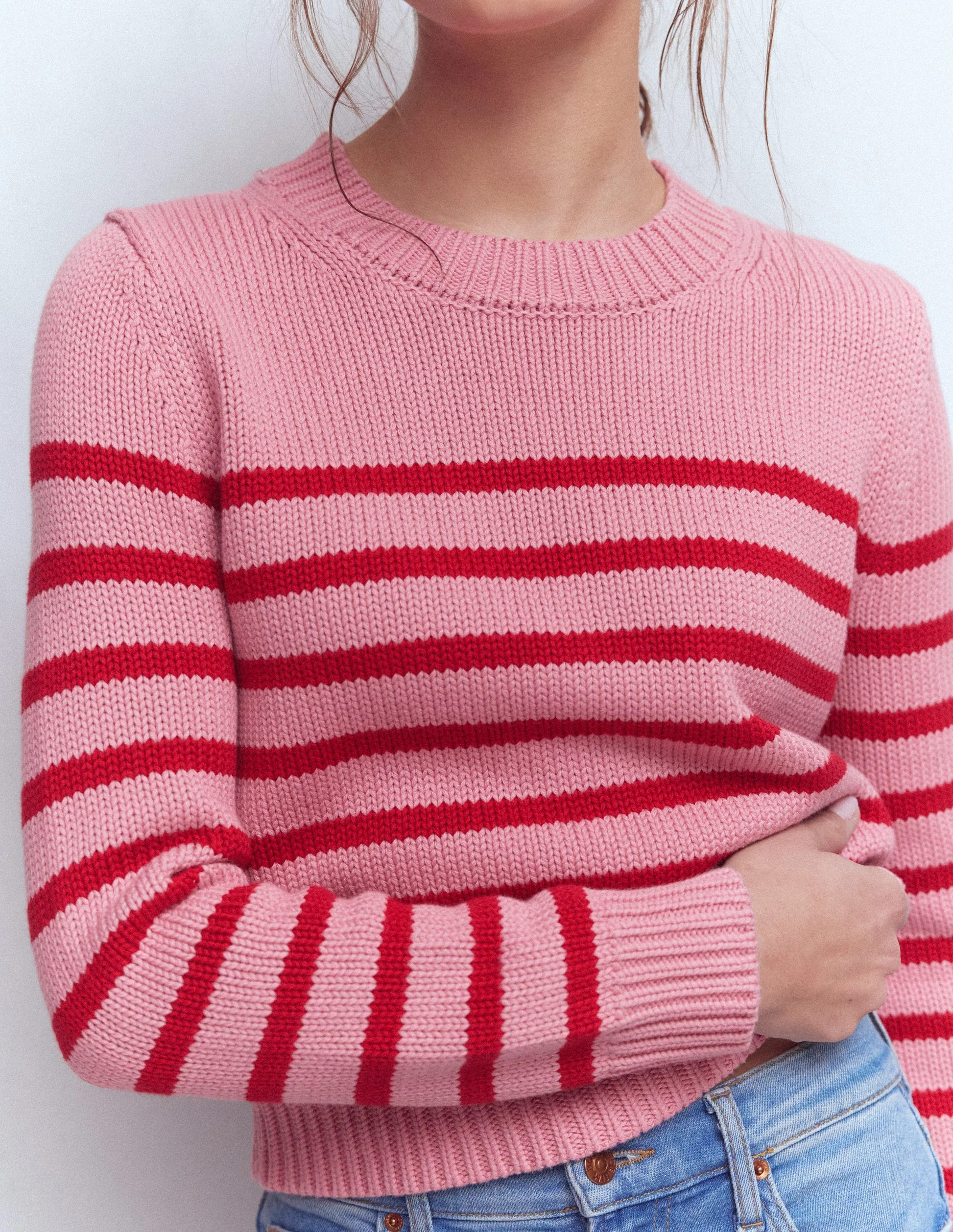 Lucy Chunky Cotton Sweater-Pink/ Red | Boden (US)