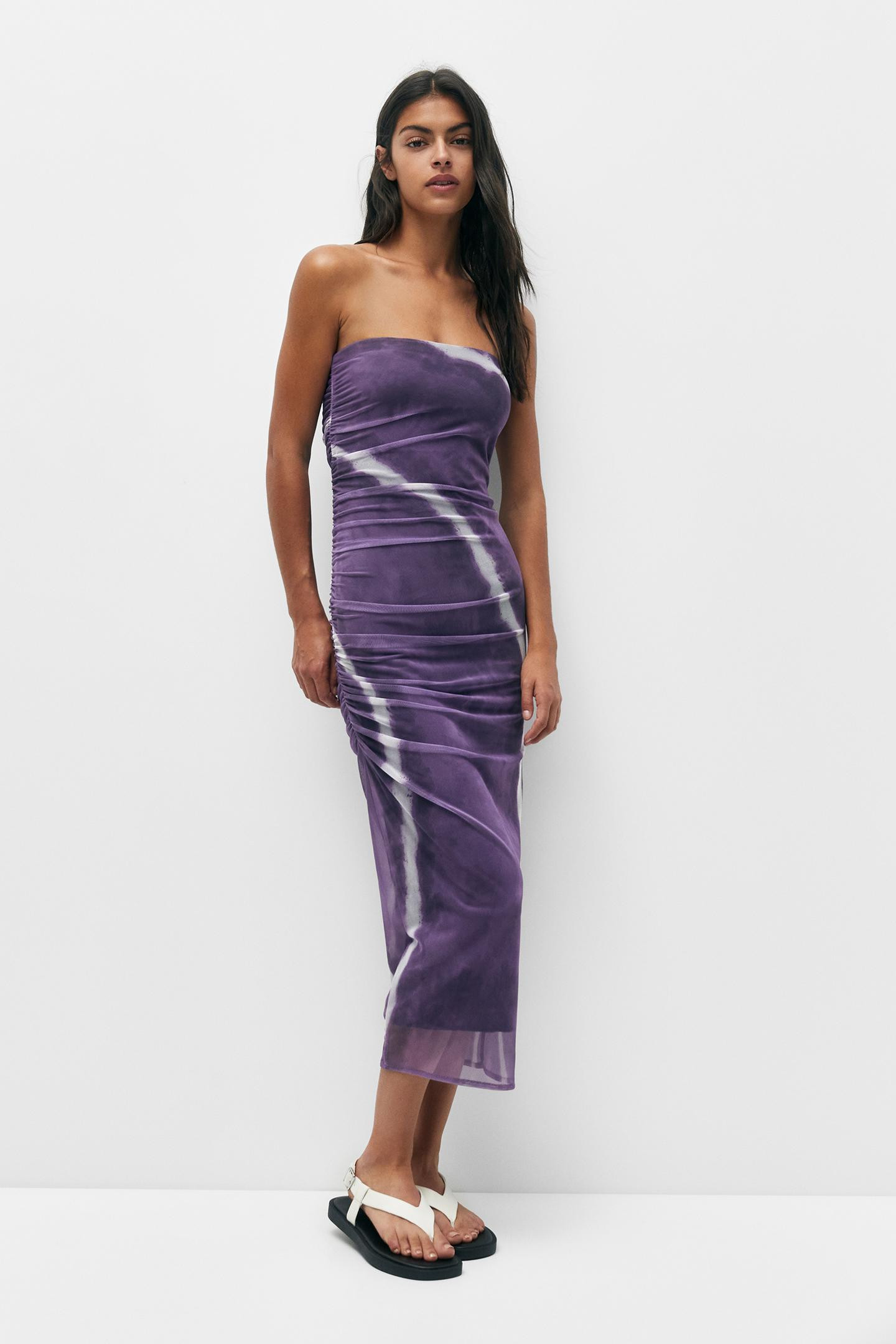 Tie-dye tulle midi dress mauve - PULL&BEAR | PULL and BEAR NL