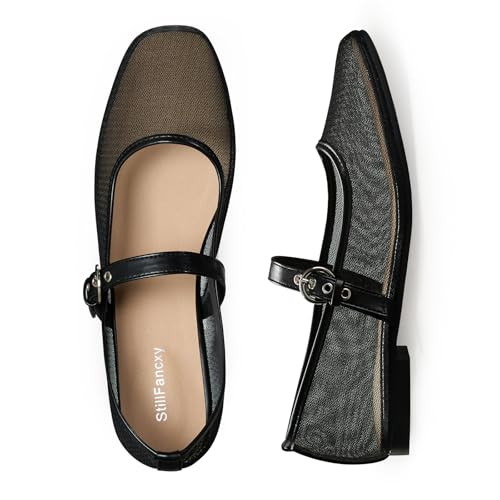 Black Mesh Flats for Women Mesh Ballet Flats Mary Jane Animal Print Shoes Slip On Casual Breathable Ballerina Flats | Amazon (US)