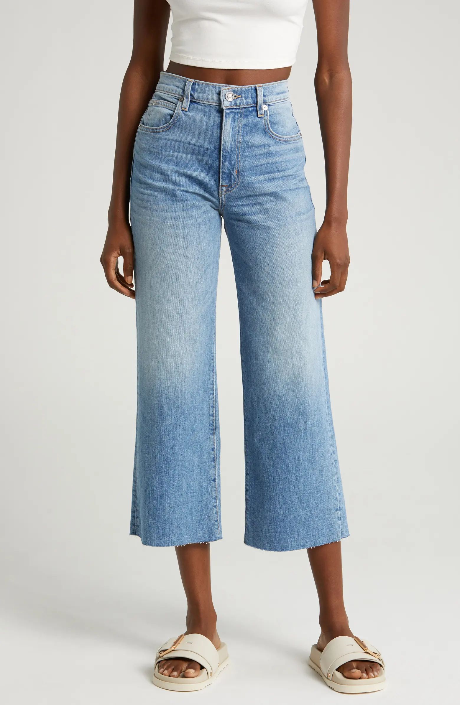 Grace Raw Hem High Waist Crop Wide Leg Jeans | Nordstrom