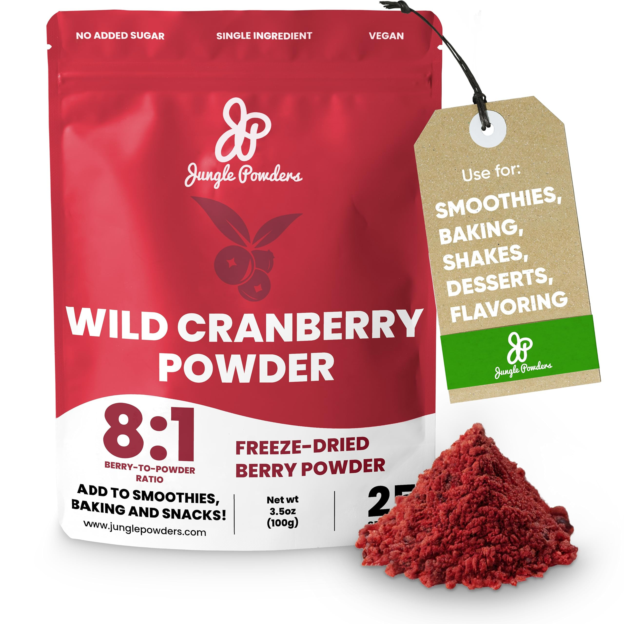 Jungle Powders Wild Cranberry Powder 3.5 Ounce Bag Natural Freeze Dried Cranberries Powdered Cran... | Amazon (US)