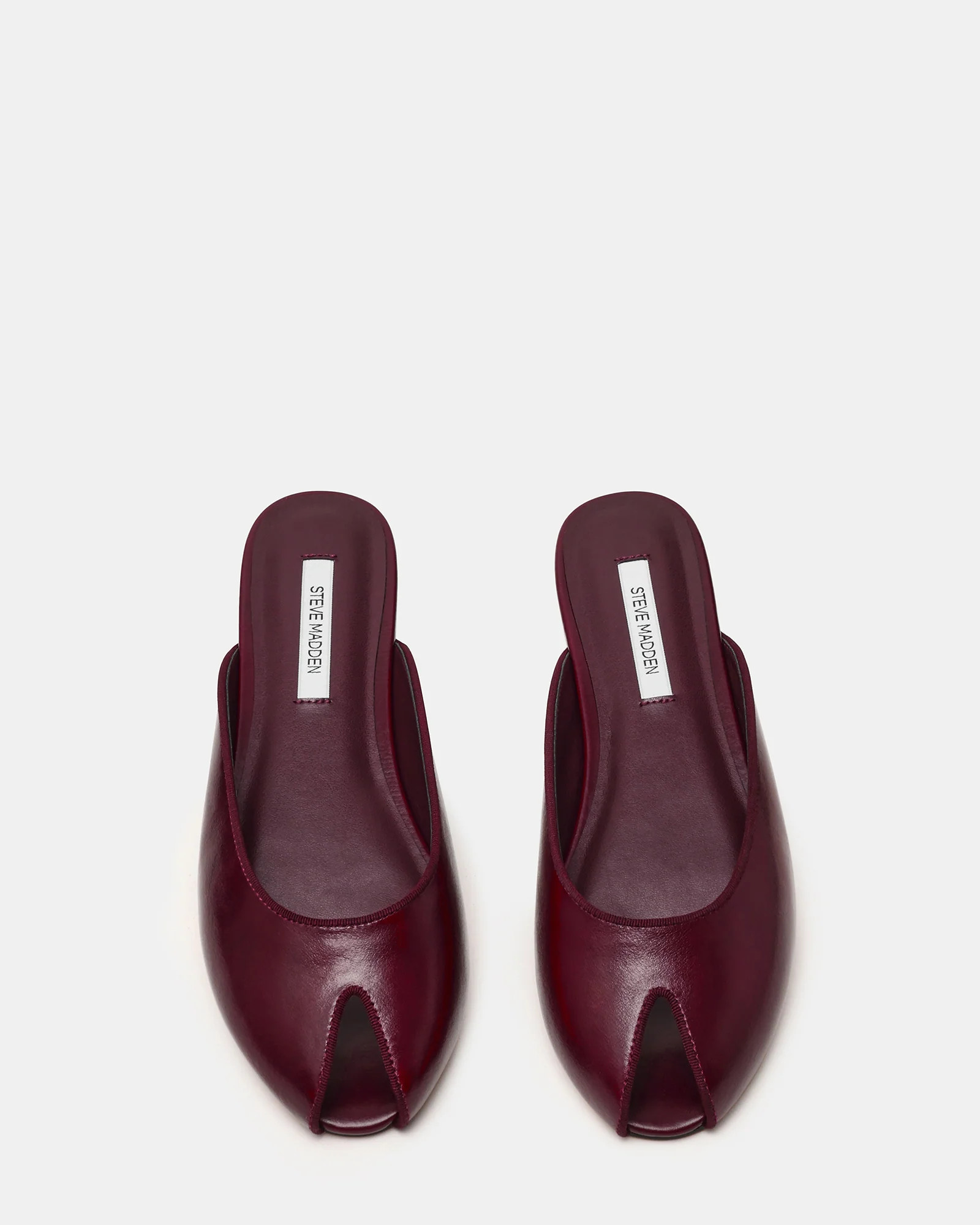 BLOSS Burgundy Leather Peep-Toe Mule Slip-On Women's Flat | Steve Madden (US)