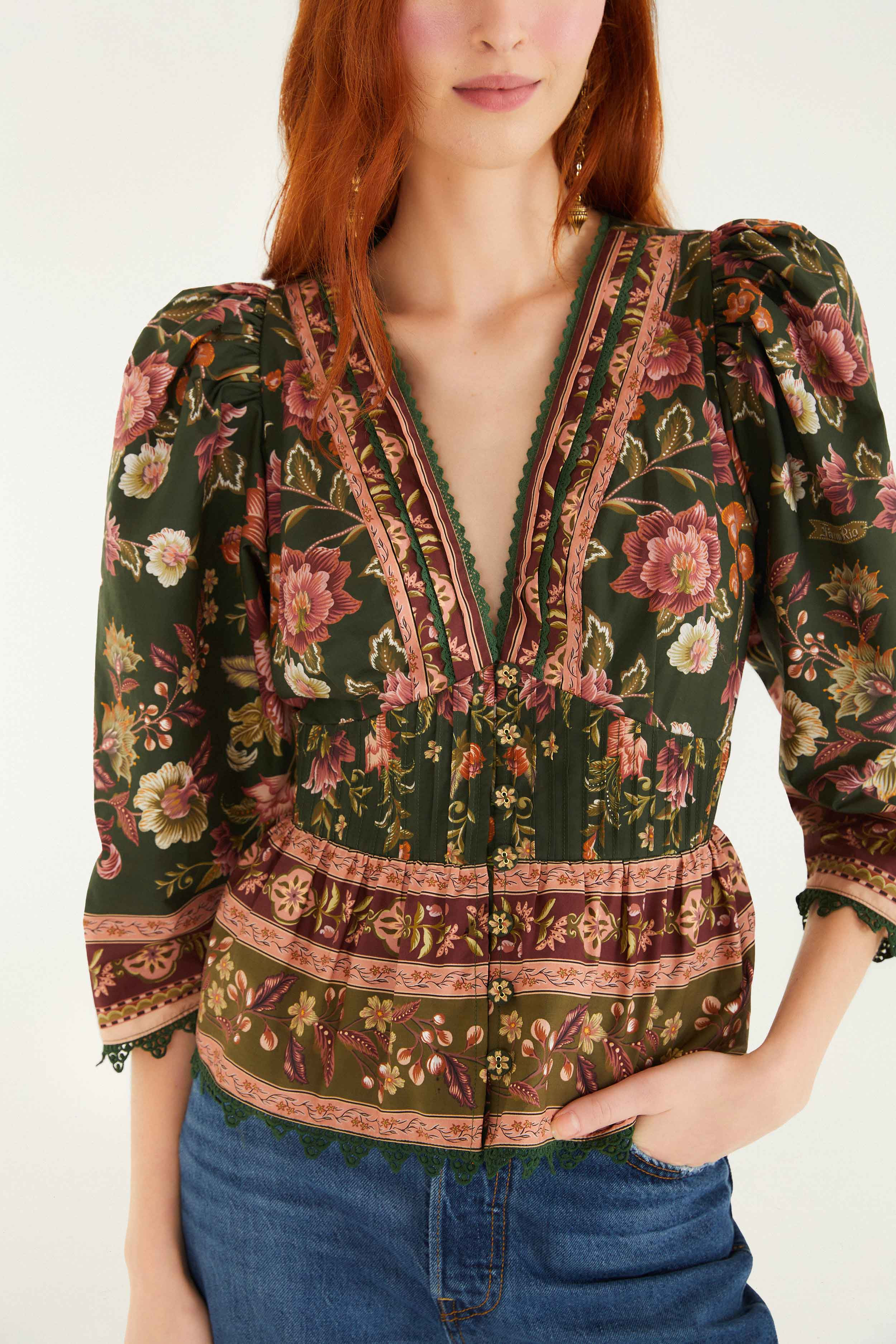 Green Flowering Garden Tree Blouse | FARM Rio | FarmRio (US)
