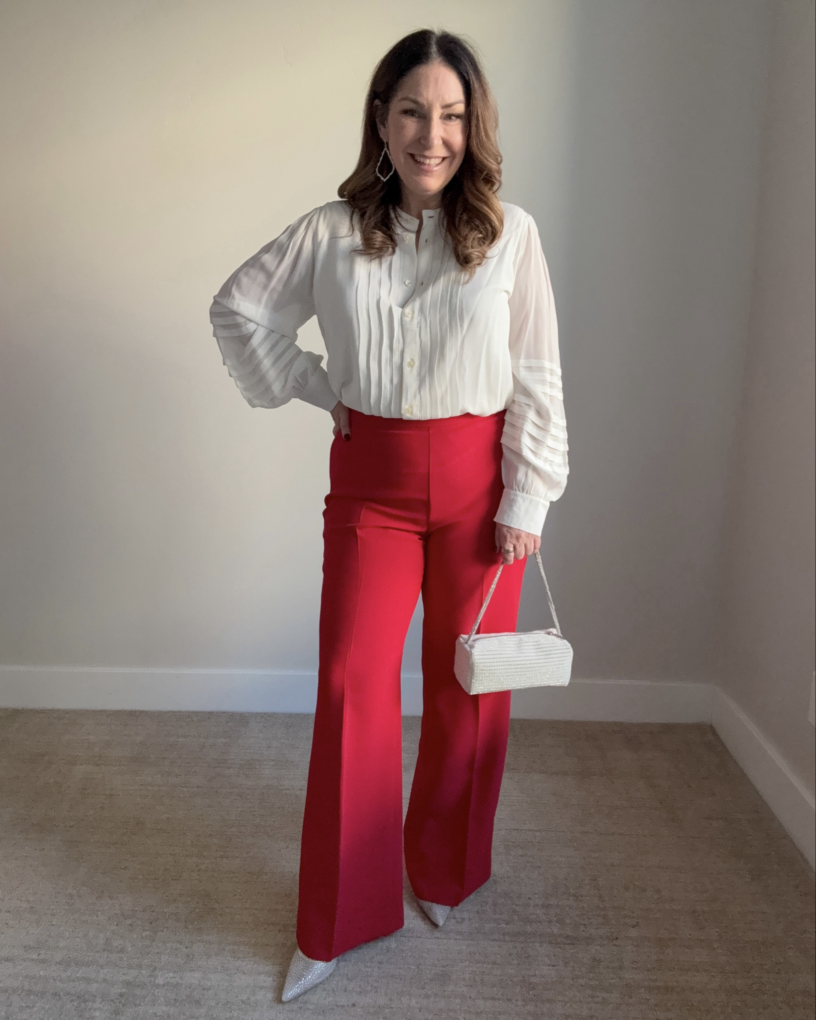 Holiday outfit with Ann Taylor blouse now 40% off top tts, L // pants tts, 12 

#LTKSaleAlert #LTKOver40 #LTKHoliday