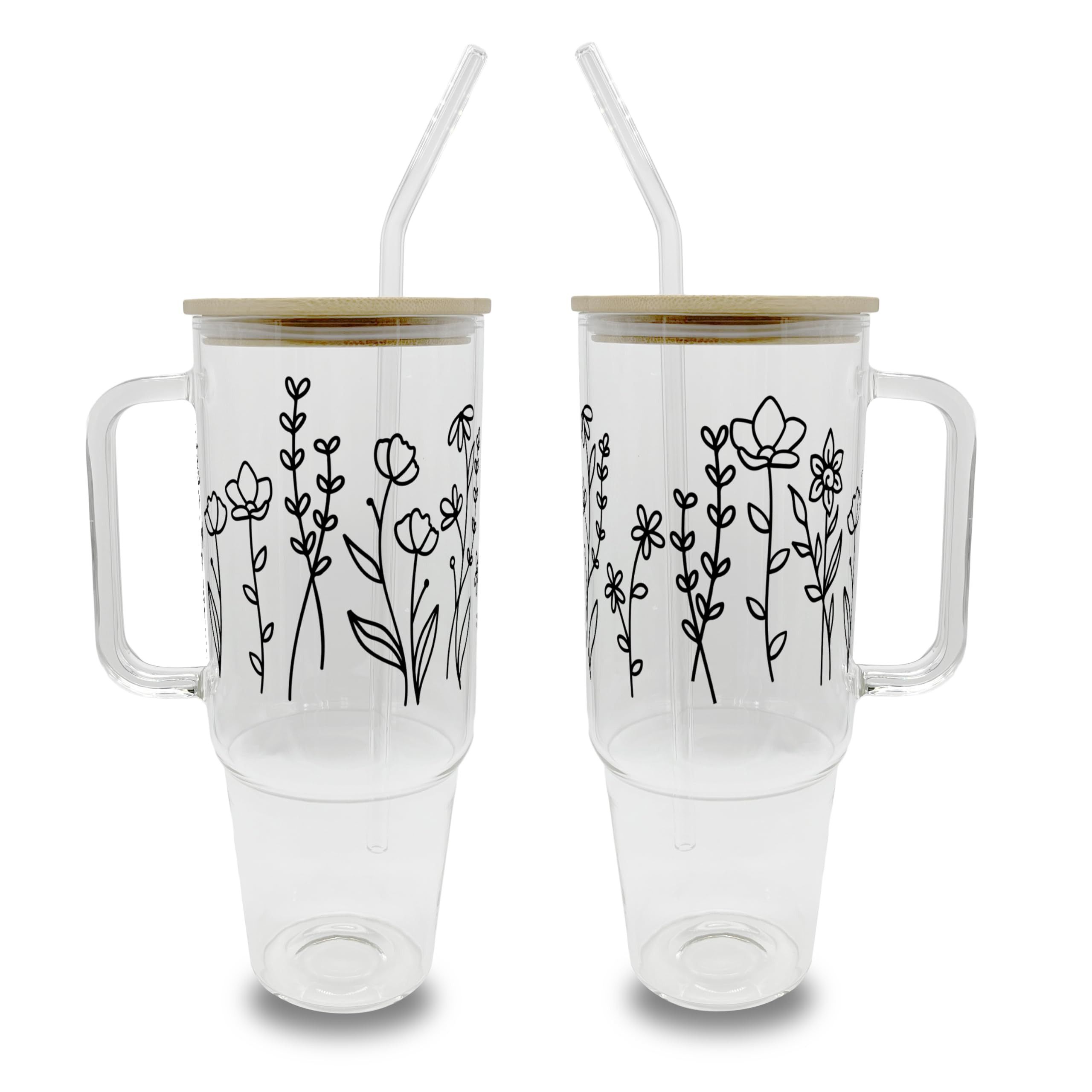 Sip-Sip Hooray! Wildflower 40oz Glass Tumbler with Lid and Straw, Floral Iced Coffee Cup, Cup Hol... | Amazon (US)