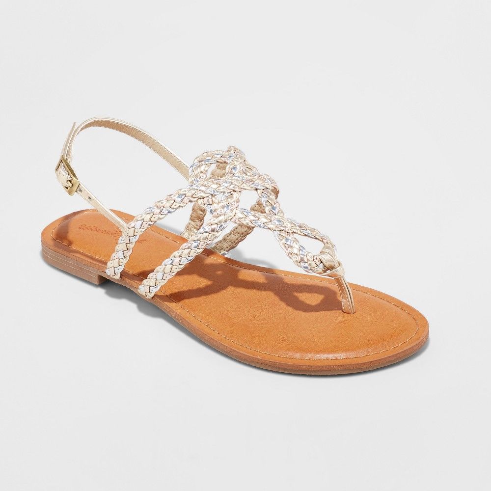 Women's Jana Braided Thong Ankle Strap Sandals - Universal Thread™ Gold 7 | Target