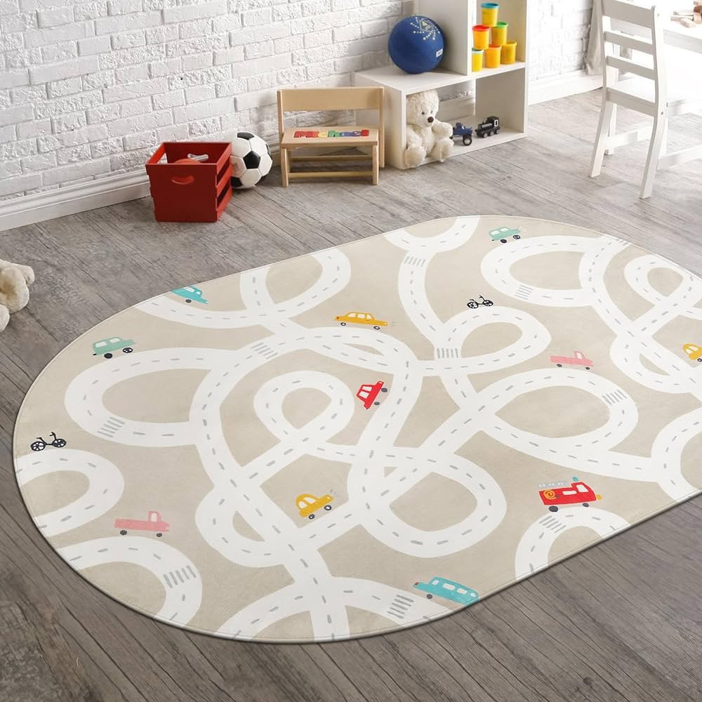 STARUIA Large Kids Rug for Playroom, 4'x6' Washable Road Rug for Nursery, Non-Slip Car Rug for Bo... | Amazon (US)