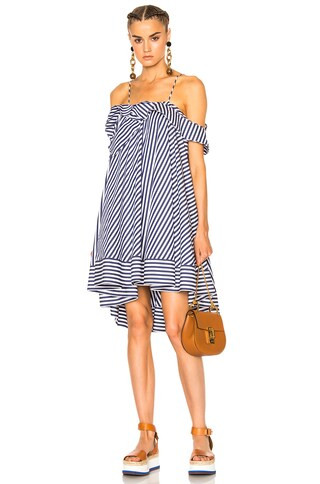 MSGM Striped Mini Dress in Blue & White | FORWARD by elyse walker
