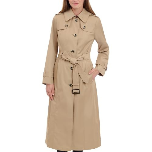 London Fog Women's Single Breasted Long Trench Coat with Epaulettes and Belt, BR Khaki, Medium | Amazon (US)