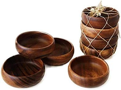 Acacia Handmade Wood Carved Plates - Set of 4 Calabash Bowls Size 4" (Round) | Amazon (US)