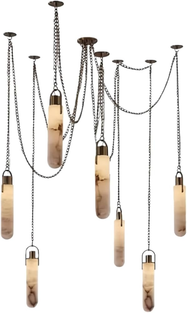 RUIBO Alabaster 7 Light LED Multi-Drop Hanging Pendant Lighting,Cylinder Natural Marble Multi Lig... | Amazon (US)