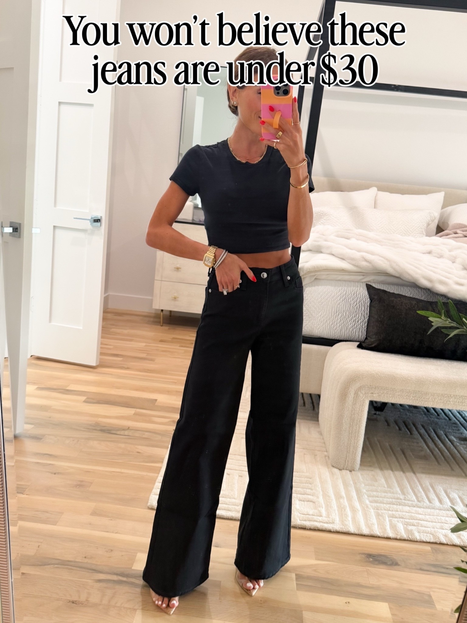 You won’t believe these black wide leg jeans are under $30 and feel and looks so expensive. Wearing 00 short

#LTKPetite #LTKootd #LTKOver40