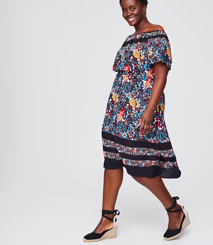LOFT Plus Flowerbed Off The Shoulder Dress | LOFT