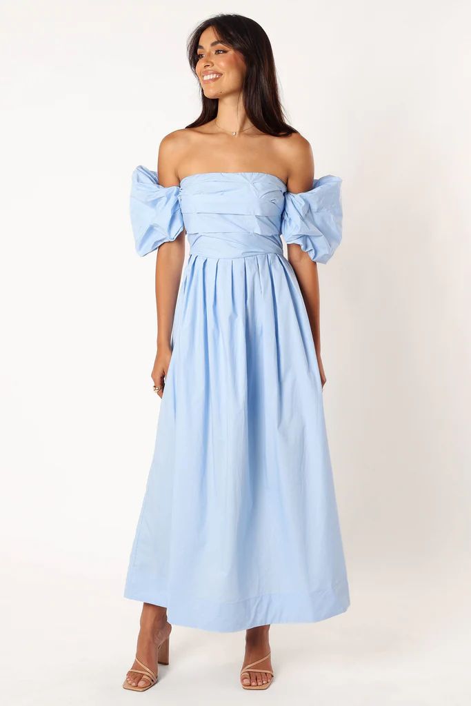 Solana Off Shoulder Midi Dress - Blue | Petal & Pup (US)