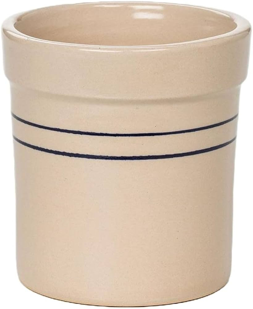 Pickling Fermenting Crock - Tan with Blue Stripe Stoneware Jar, 1/4 Gallon Capacity | Amazon (US)