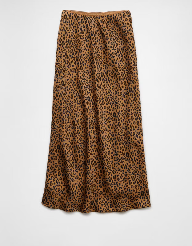 AE High-Waisted Satin Midi Slip Skirt | American Eagle Outfitters (US & CA)