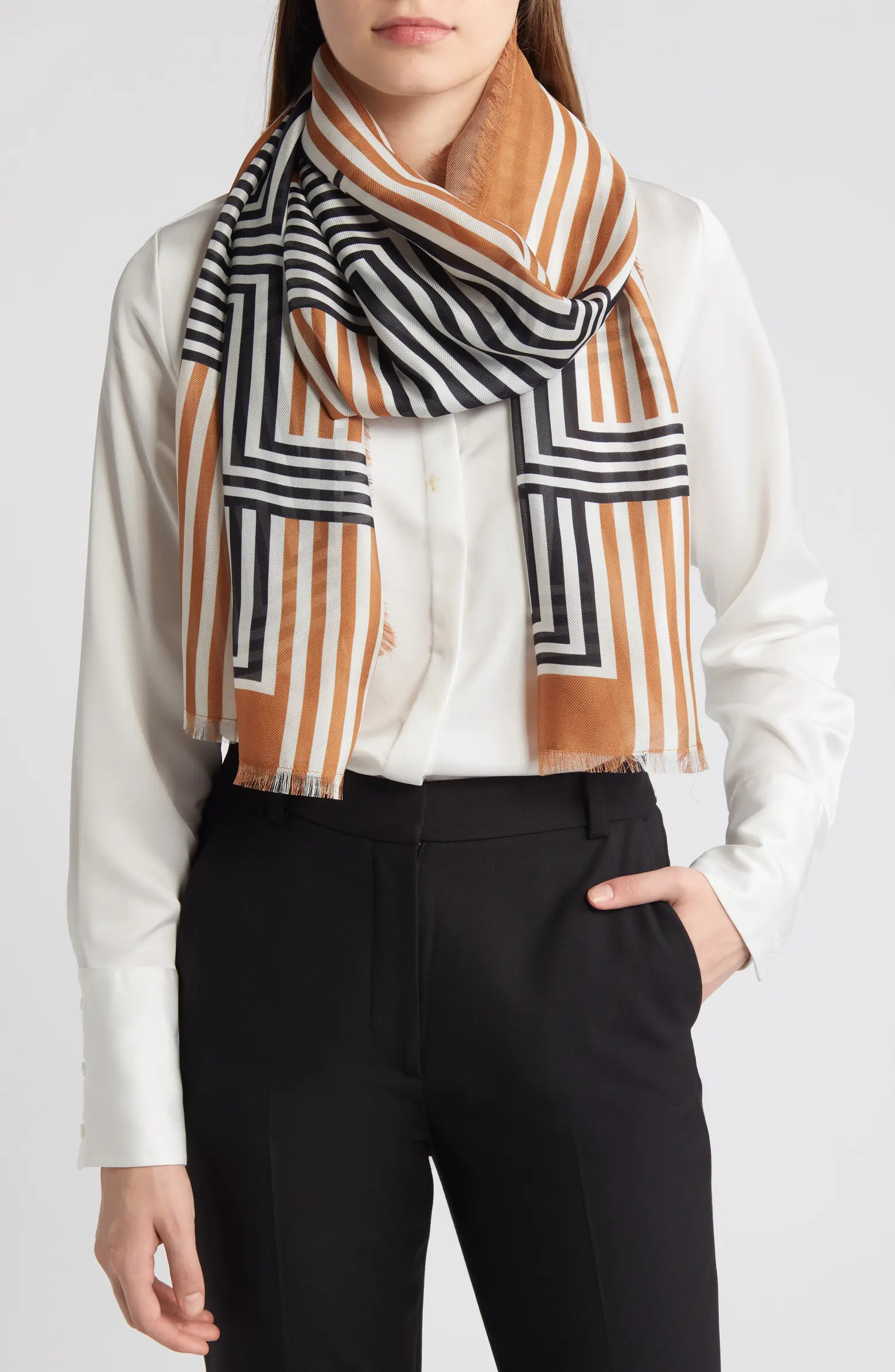 Fringe Herringbone Silk Scarf | Nordstrom