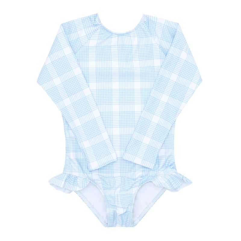 girls sunwashed plaid rashguard one piece | minnow