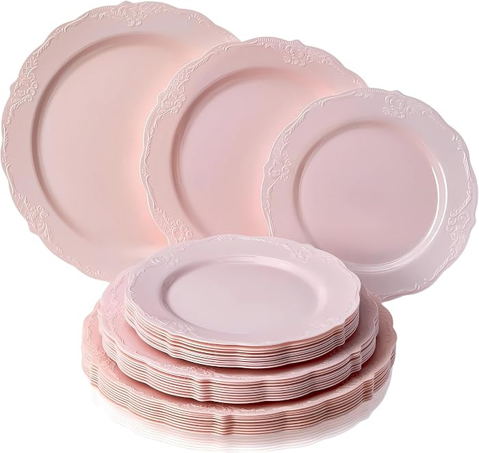 Vintage Collection Blush Plastic Plates Combo Set - 10.25", 9", 7.5" (10 of each size) - Ideal for Weddings, Anniversaries, Birthdays & Special Celebrations | Amazon (US)