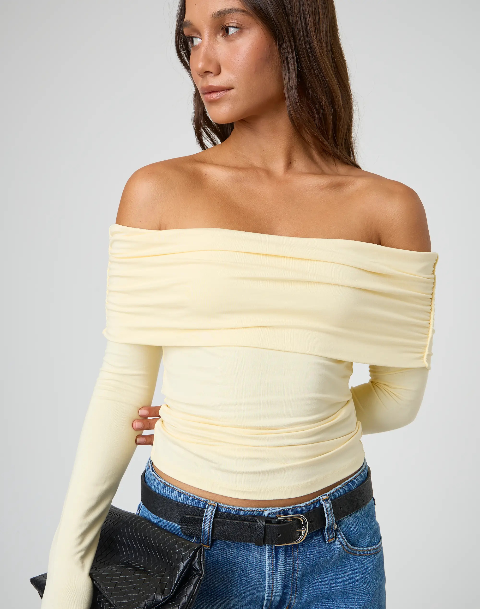 Foldover Off Shoulder Long Sleeve Top | Glassons (Australia)