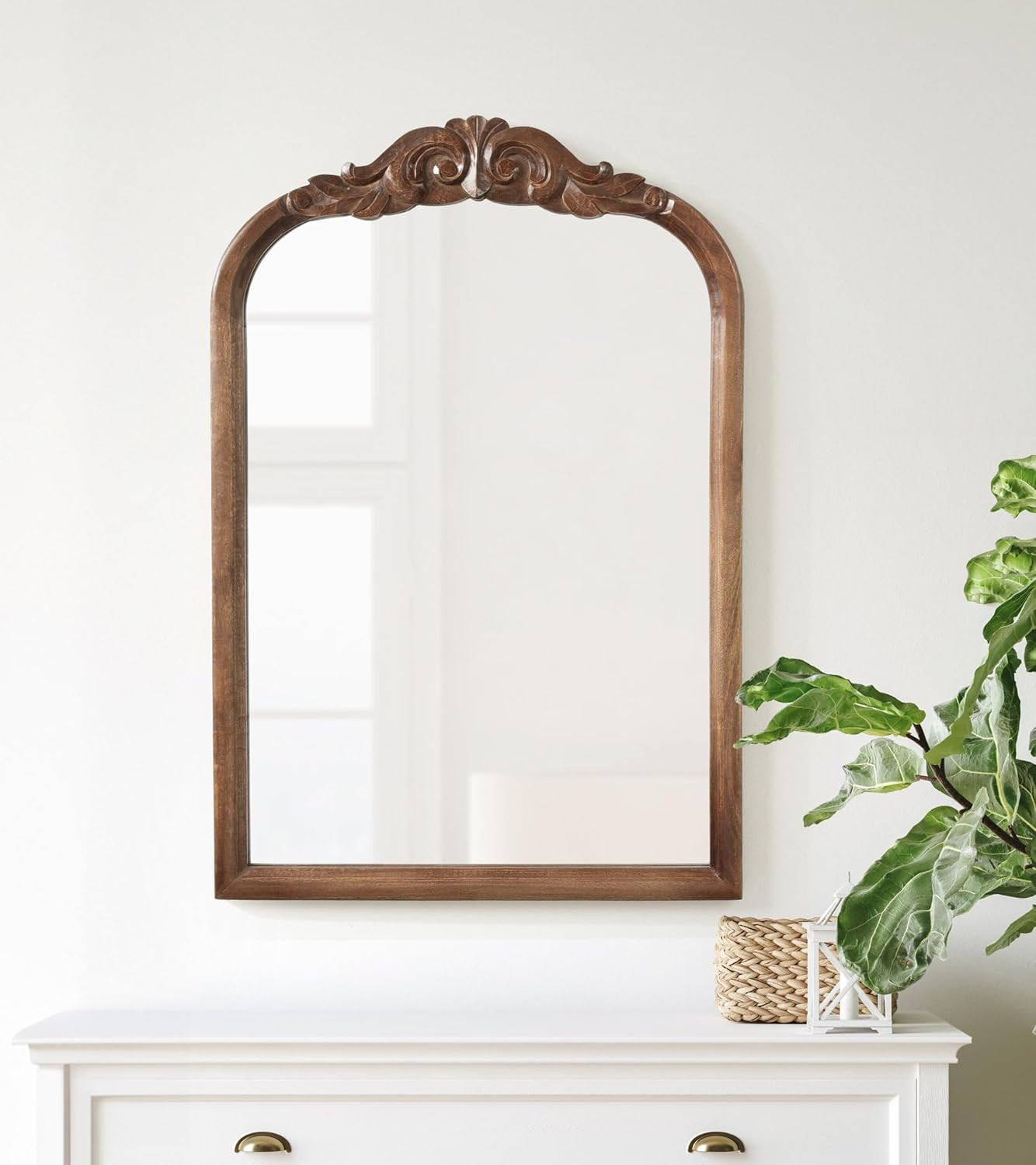 Kate and Laurel Arendahl Traditional Arch Wall Mirror; 24 x 36; Walnut Brown; Vintage Baroque-Ins... | Amazon (US)