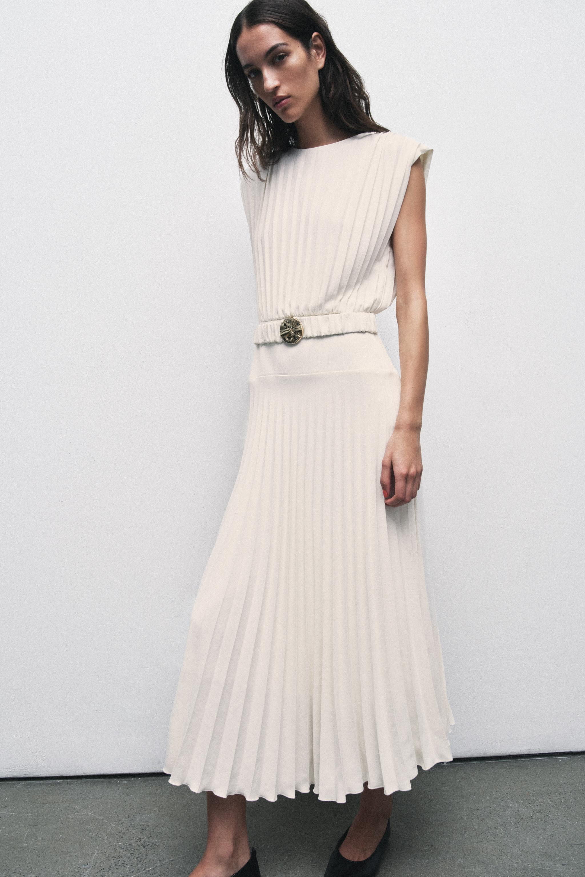 PLEATED MIDI DRESS WITH BELT | Zara UK