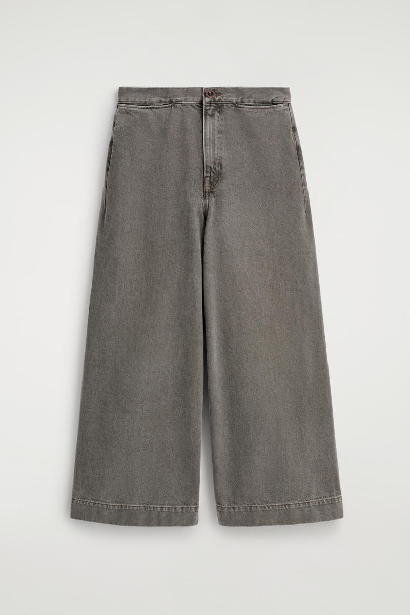 Cropped Wide-Leg Denim Trousers in Brown | COS UK