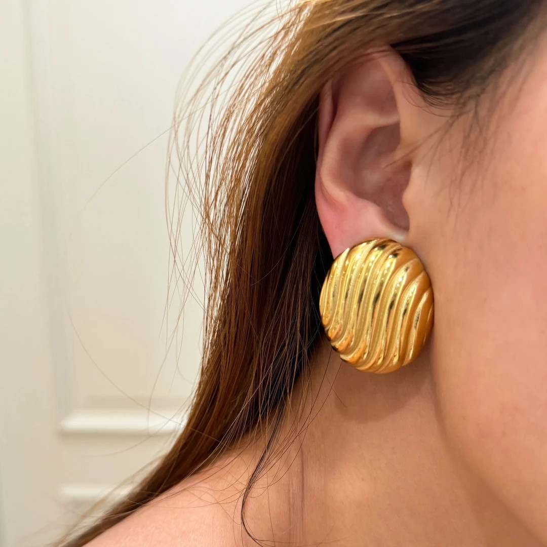 Chunky Oval Gold Earrings, 18K Tarnish Free Chunky Gold Earrings Christmas Gifts for Her, Bridesm... | Etsy (UK)